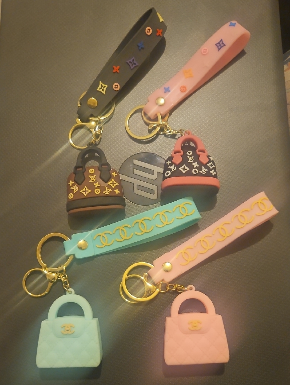4 Fashion Silicone Handbag Keychains Set - Pink, Mint, Black, Brown